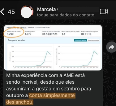 Print de vendas da aluna Marcela